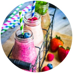 Smoothies in a row rounded